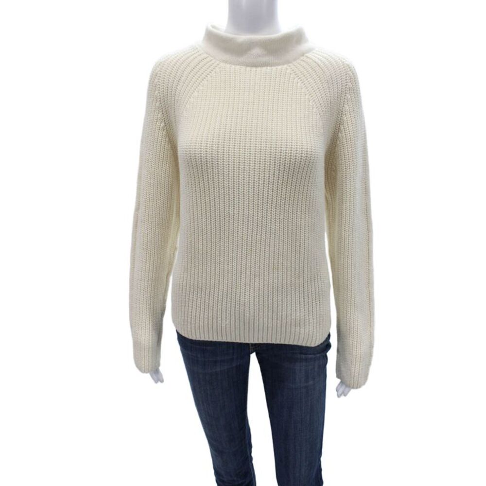 Poetry Women Pullover Sweater Mock Neck Long Sleeve Ivory Cotton Size 8